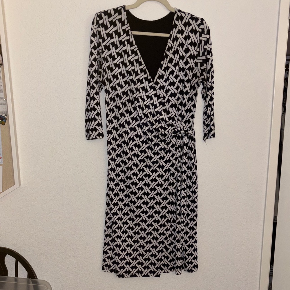 Dark Navy Blue and White Patterned Dress